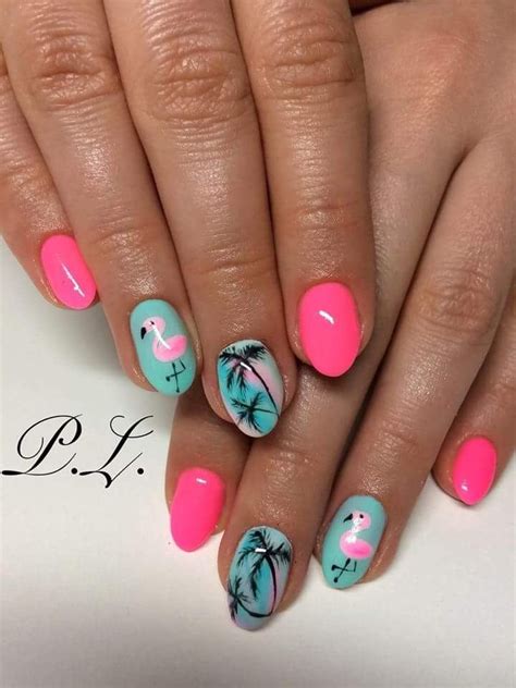 nail design nail ideas palms summer flamingo nails pink beach nail