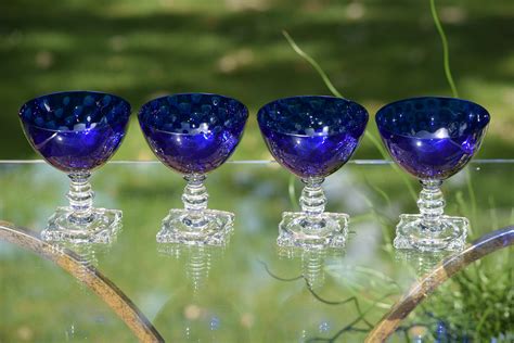 Vintage Cobalt Blue Cocktail ~ Martini Glasses Set Of 4 Seneca