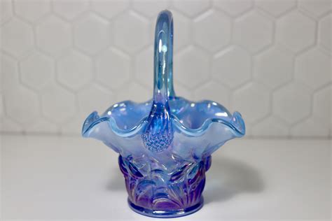 Fenton Iridescent Blue Basket Blue Baskets Carnival Glass Fenton Glass