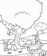 Tree Under Rabbits Coloring Rabbit Pages Printable Bunny Kids Description Coloringonly sketch template
