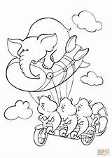 Coloring Hamsters Dirigeable Pedaling Elephant Airship Sky Three Pages Balloon Dot sketch template