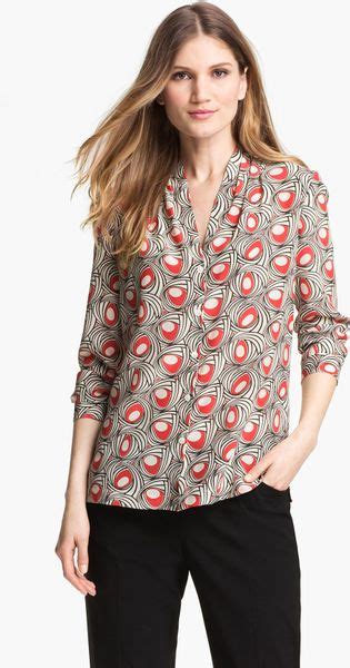 Lafayette 148 New York Niely Marquee Silk Blouse In Red Rosehip Multi