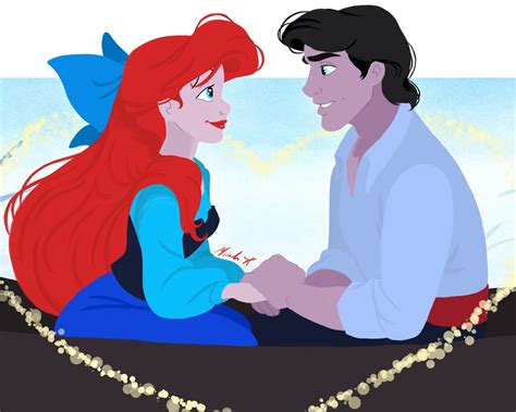 ariel and prince eric in kiss the girl scene romantic moment disney