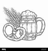Oktoberfest Beer Pretzel Craft Mug Wooden Wheat Vintage Stock Illustration Engraved Alamy Sketch Vector sketch template