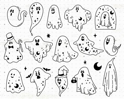 cute halloween outline ghost svg bundle