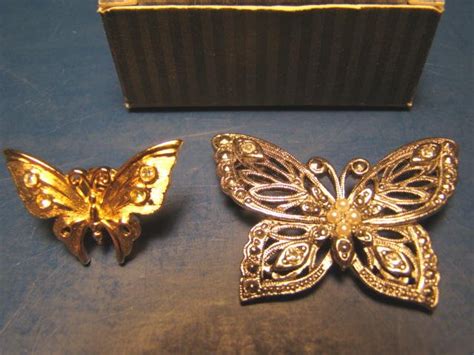 Avon Two Butterfly Brooch Pins Vintage 1995 Rhinestone