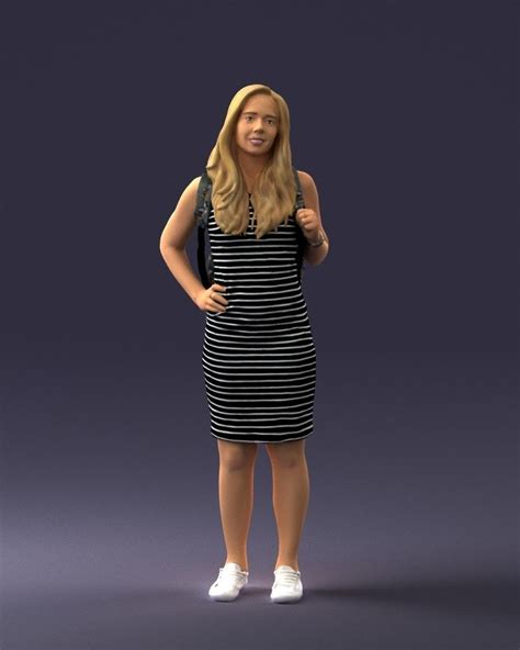 3d Girl In Striped Dress 0066 Cgtrader