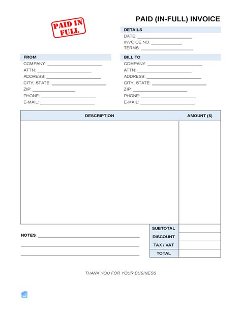 paid  full invoice template invoice maker