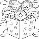 Coloring Reading Book Kids Pages Clip Children Child Group Clipart Books Printable Vector Drawing Illustration Color Getdrawings sketch template