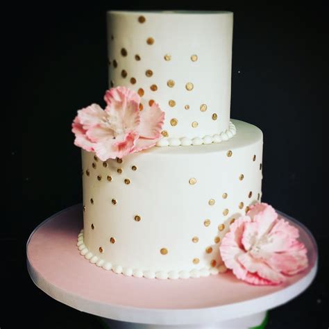 Pink And Gold Polka Dot Birthday Cake With Peony Blue Sheep Bake Shop