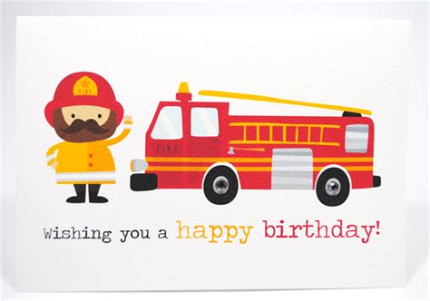 happy birthday card boy firefighter  red fire engine hbc