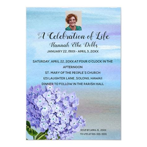 editable photo hydrangea celebration  life invitation