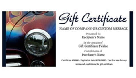 automotive gift certificate templates easy   gift certificates