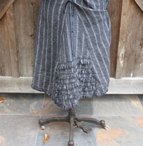 linen bustle skirt in grey white stripe ready to ship