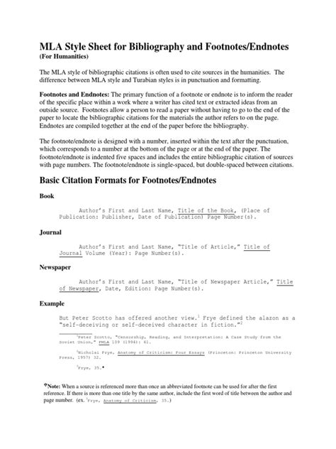 mla footnotes note typography citation