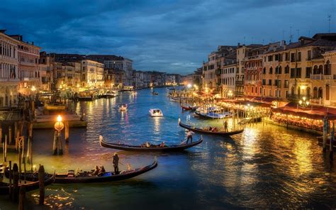 photography urban landscape architecture canal sea gondolas lights  building evening