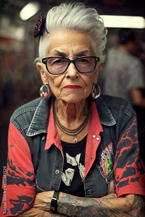modern punk old lady portrait of a beautiful lady over 70 years old in