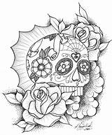 Skull Coloring Sugar Roses Pages Skulls Drawings Tattoo Rose Cool Printable Anh Kim Girl Mexican Dead Drawing Nguyen Print Color sketch template