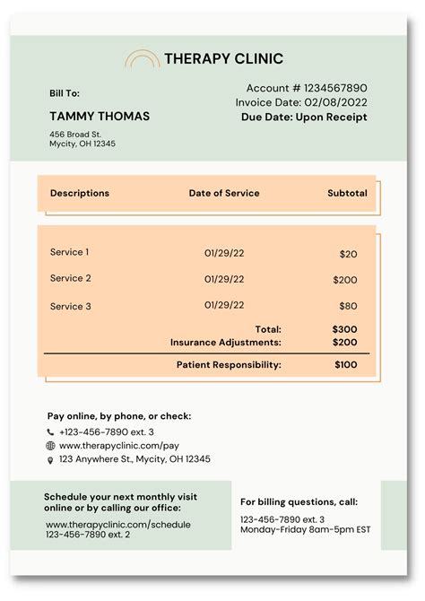 physical therapy invoice template  template printable
