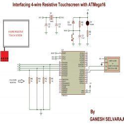 circuit diagram  interfacing  wire resistive touchscreen  atmega touch screen
