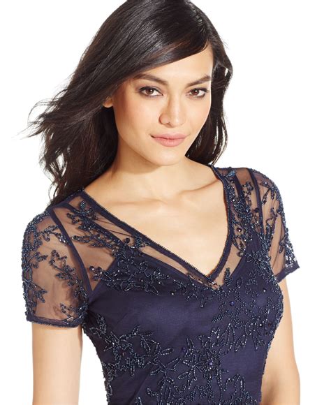 adrianna papell embellished chiffon a line dress in blue lyst