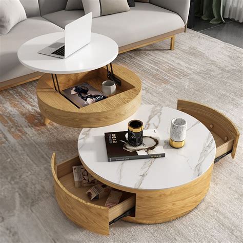 modern  coffee table  storage lift top wood stone coffee table   drawers
