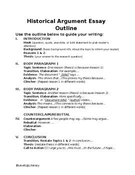 historical argument essay outline  level  literacy tpt