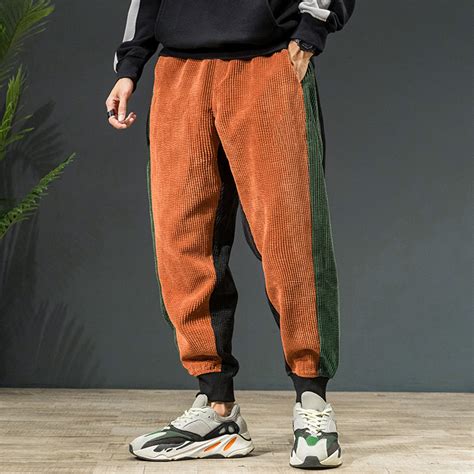 mens corduroy vintage pure color elastic waist casual jogger pants alexnldcom