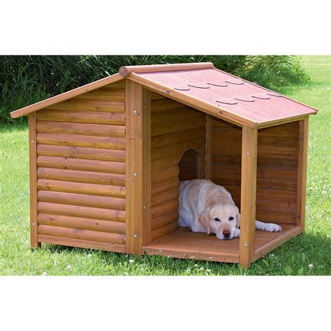 rustic large outdoor  weather durable covered porch wood pet kennel dog house ebay