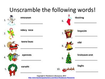unscramble  christmas words  wendances resources tpt