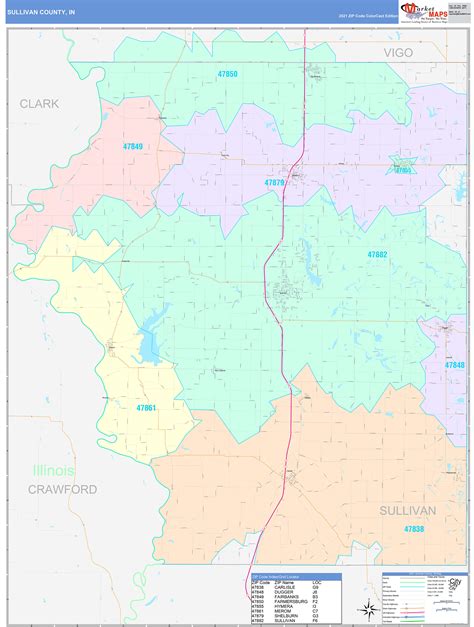 sullivan county  wall map color cast style  marketmaps