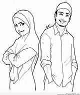 Muslim Drawing Man Woman Line Drawings Men Islamic Couple Prophetpbuh Women Girl Peace Getdrawings Prophet Pbuh sketch template
