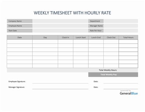 weekly timesheet  hourly rate  excel