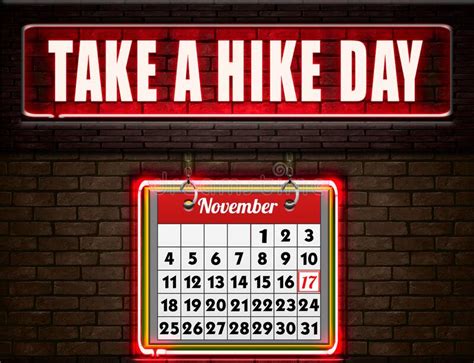 17 november take a hike day neon text effect on bricks background