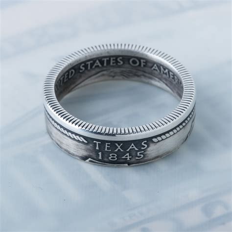 silver quarter coin ring texas size  joshs coin rings touch  modern