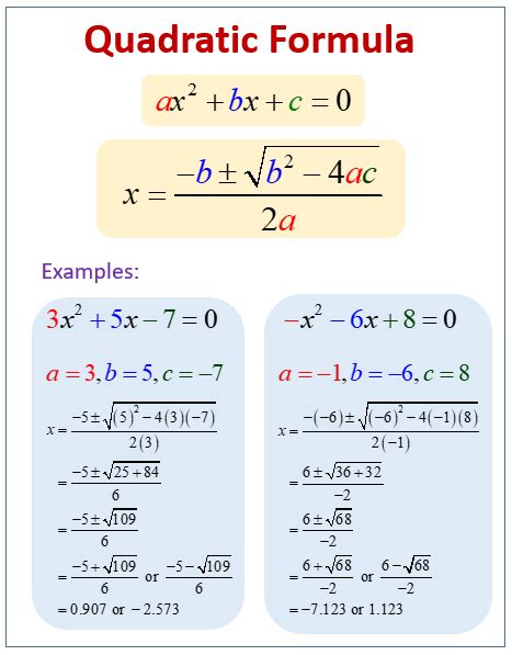 quadratic formula examples solutions