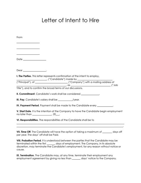 fillable letter  intent  hire form  templates