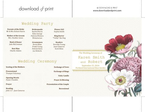 printable wedding program examples templates templatelab