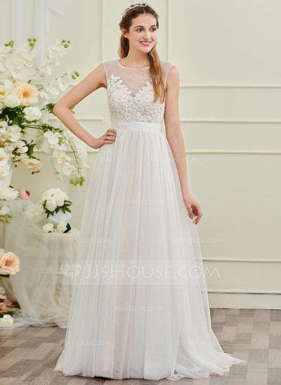 illusion sweep train tulle wedding dress  beading appliques lace sequins