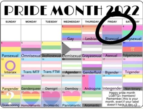 calendario del mes del orgullo gay 2022 día del bisexual pansexual y