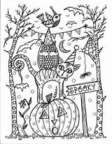 Coloring Halloween Pages Kids Fun Printable Adults Adult Color Colouring Print Hative Book Detailed Zentangle Advanced Kleurplaat Google Line Cat sketch template