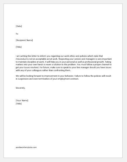 warning letters  employee  misconduct word excel templates