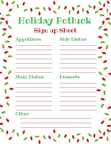 holiday potluck sign  sheet christmas potluck holidays potluck