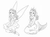 Coloring Mermaid Hair Fairy Pose Cartoon Save sketch template