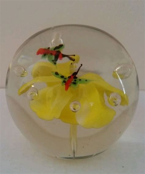 Glass Paperweights With Flowers Inside Vintage Murano Like Glass