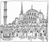 Coloring Istanbul Mosque Turkey Blue Adult Books Sultanahmet Camii Mosques Designlooter Hagia Scherenschnitte Pen 86kb 1024 sketch template