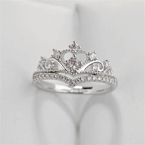 adrianna cute crystal princess crown promise fashion ring  silver