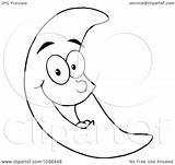 Moon Outline Coloring Crescent Happy Illustration Clip Royalty Clipart Vector Toon Hit sketch template