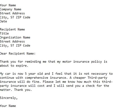 letter request  changing  car insurance policy