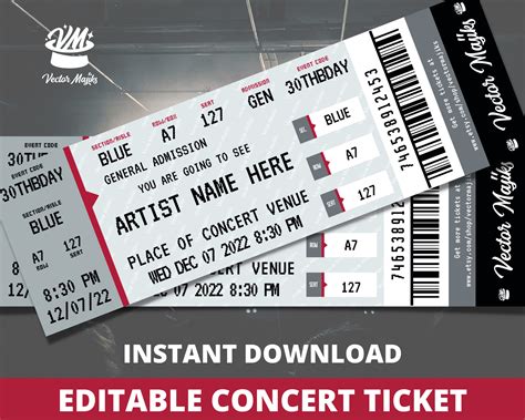 editable concert ticket template surprise birthday anniversary gift  musical  theatre